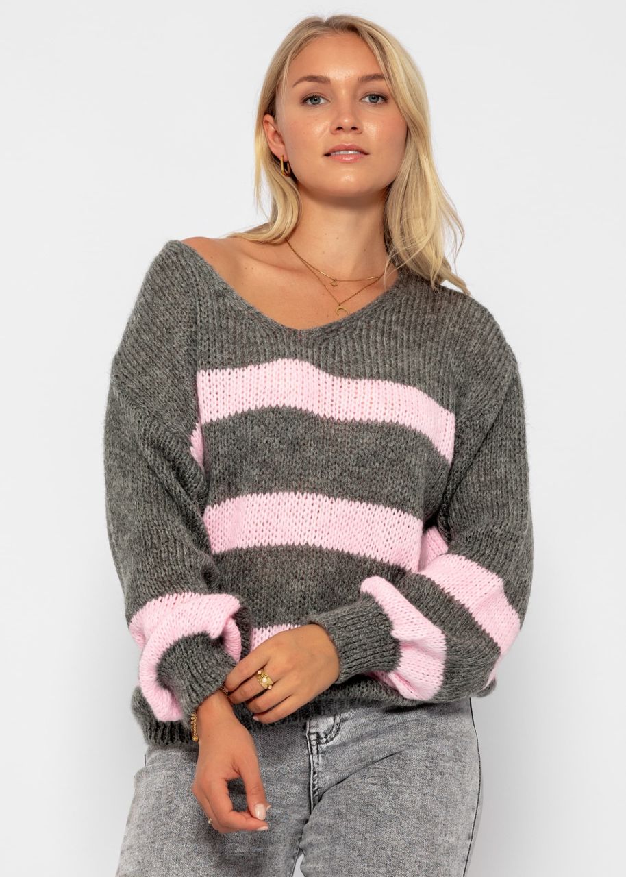 Jumper with pink stripes - grey