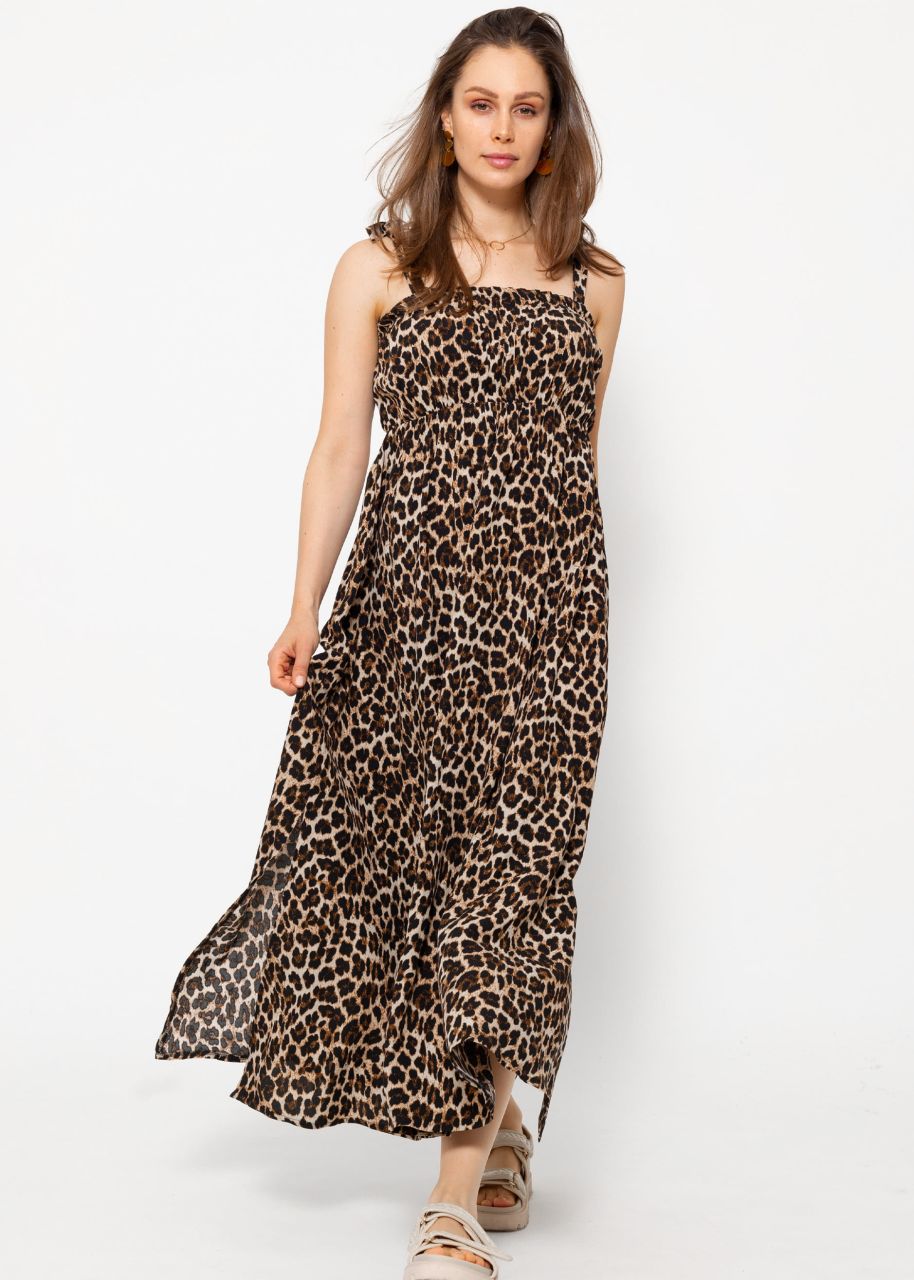 Maxi dress with leo print - brown