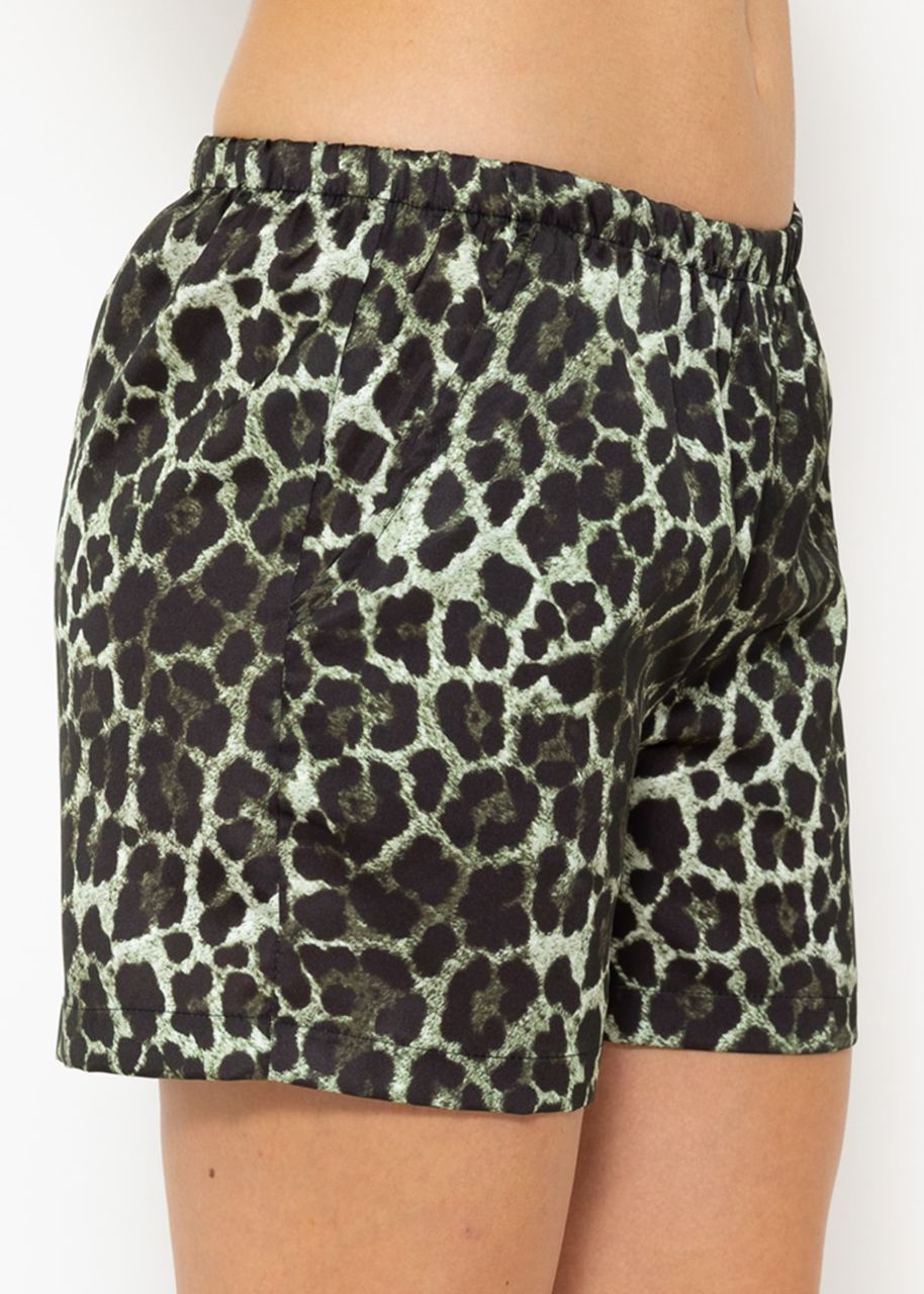 Satin shorts with leo print - khaki
