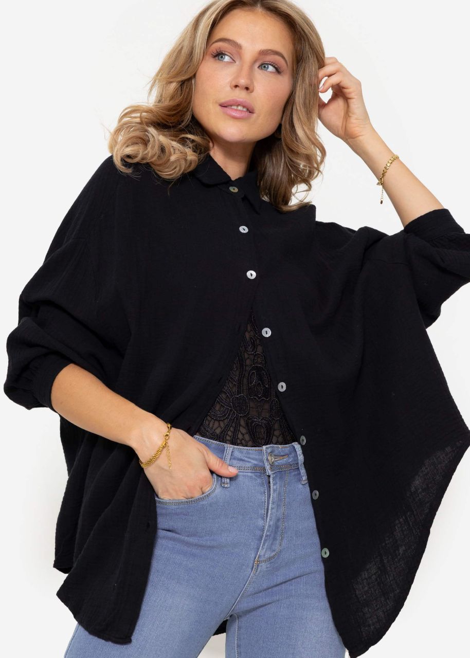 Muslin blouse oversize, short, black