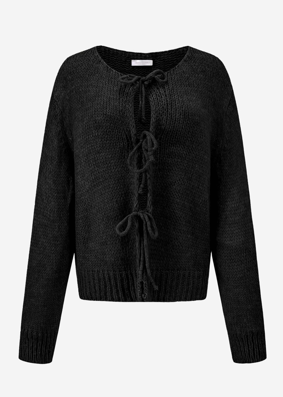 Cardigan with bow fastening - black