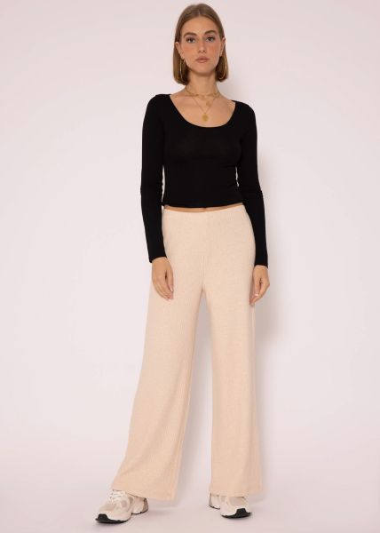Wide leg ribbed trousers - light beige