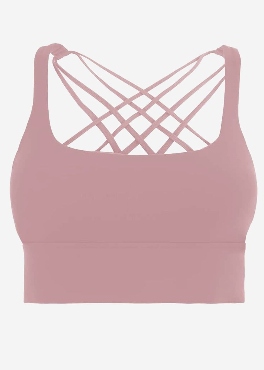 Crop sports bra with cross back - dusky pink