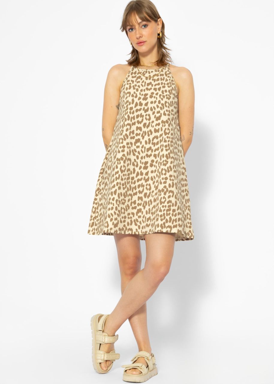 Jersey dress with leo print - beige