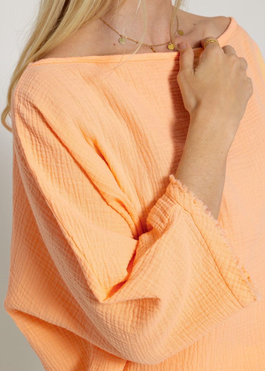 Muslin shirt with frayed cuffs - peach