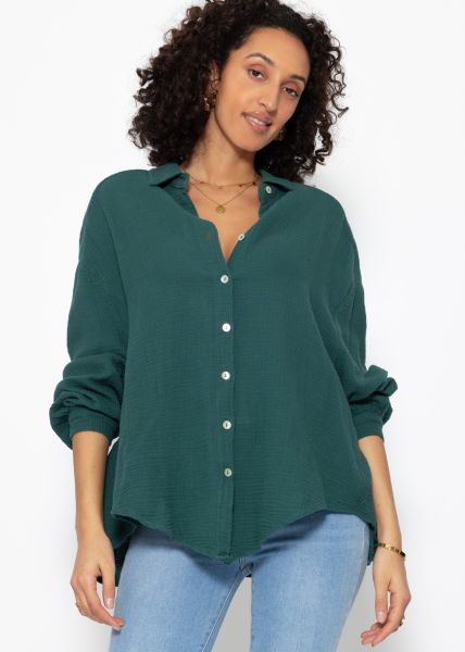 Muslin blouse oversize, short, dark green