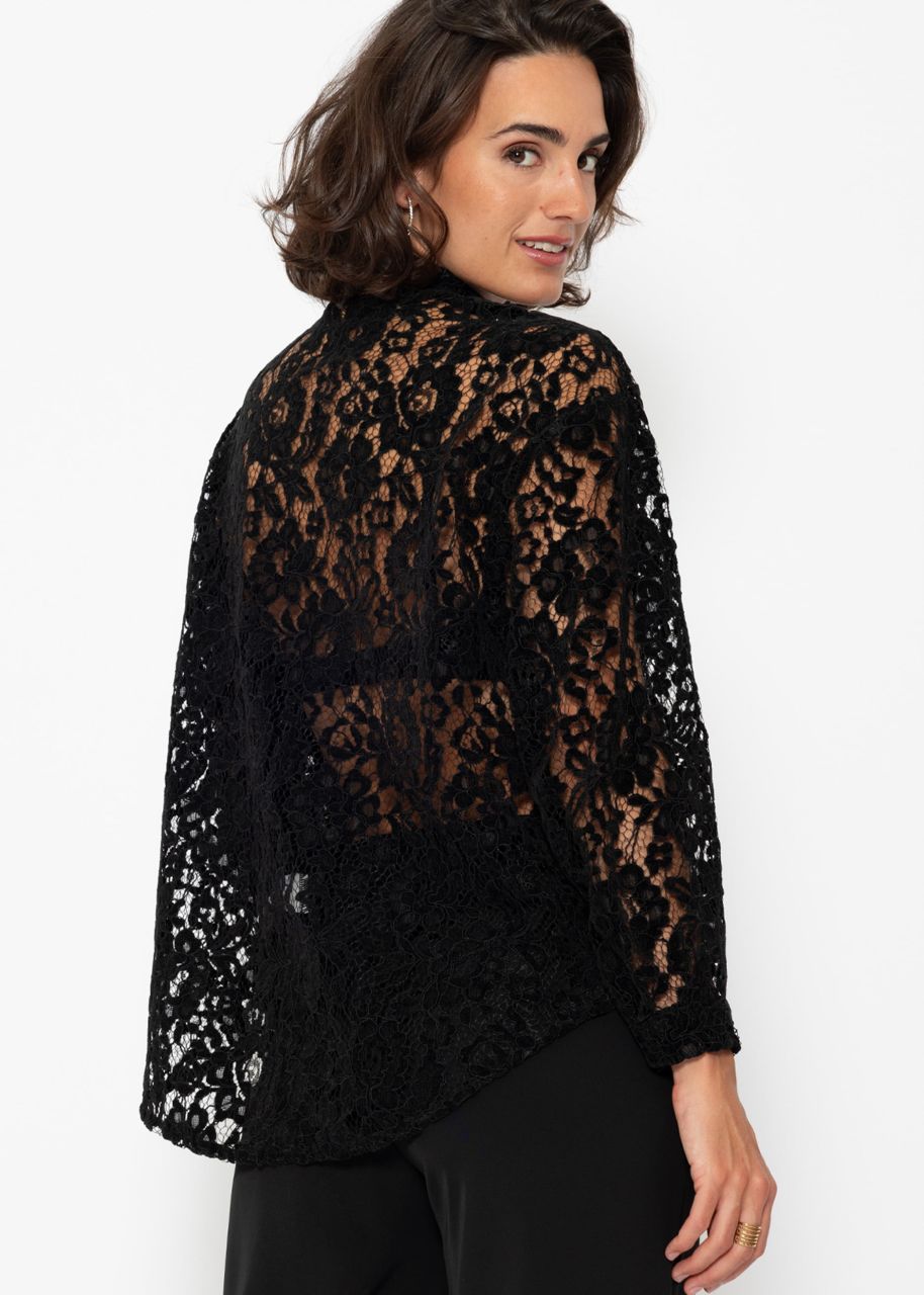 Lace blouse with velvet effect - black