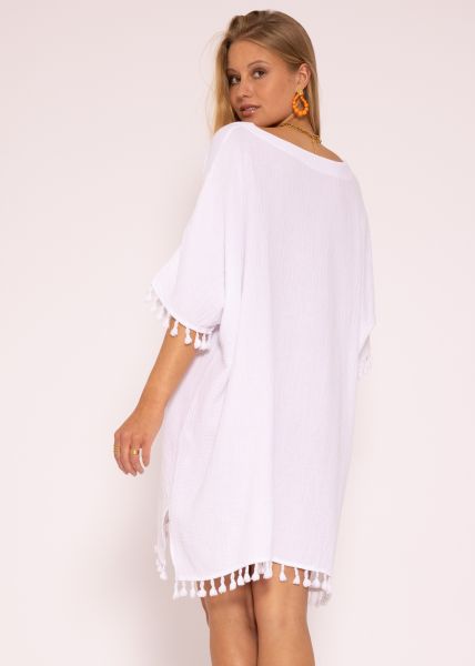 Muslin tunic with tassels, white