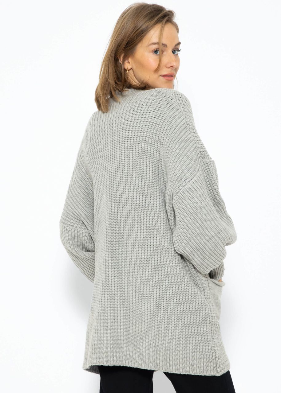 Soft knit cardigan with pockets - light grey