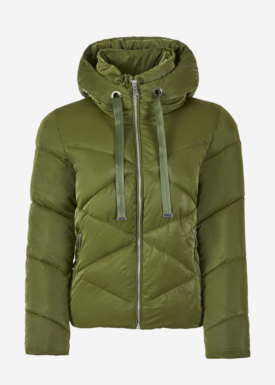 Puffer jacket with hood - khaki