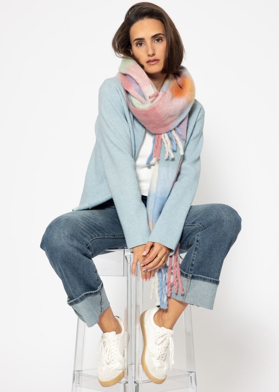 Cardigan with a round neckline and patch pockets - light blue