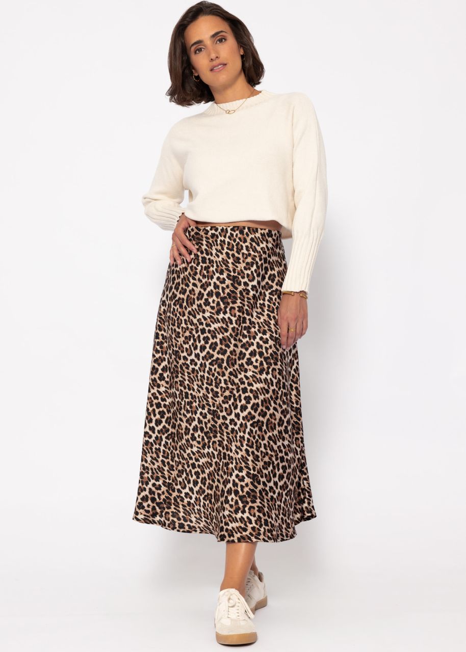 Satin skirt with leo print, brown