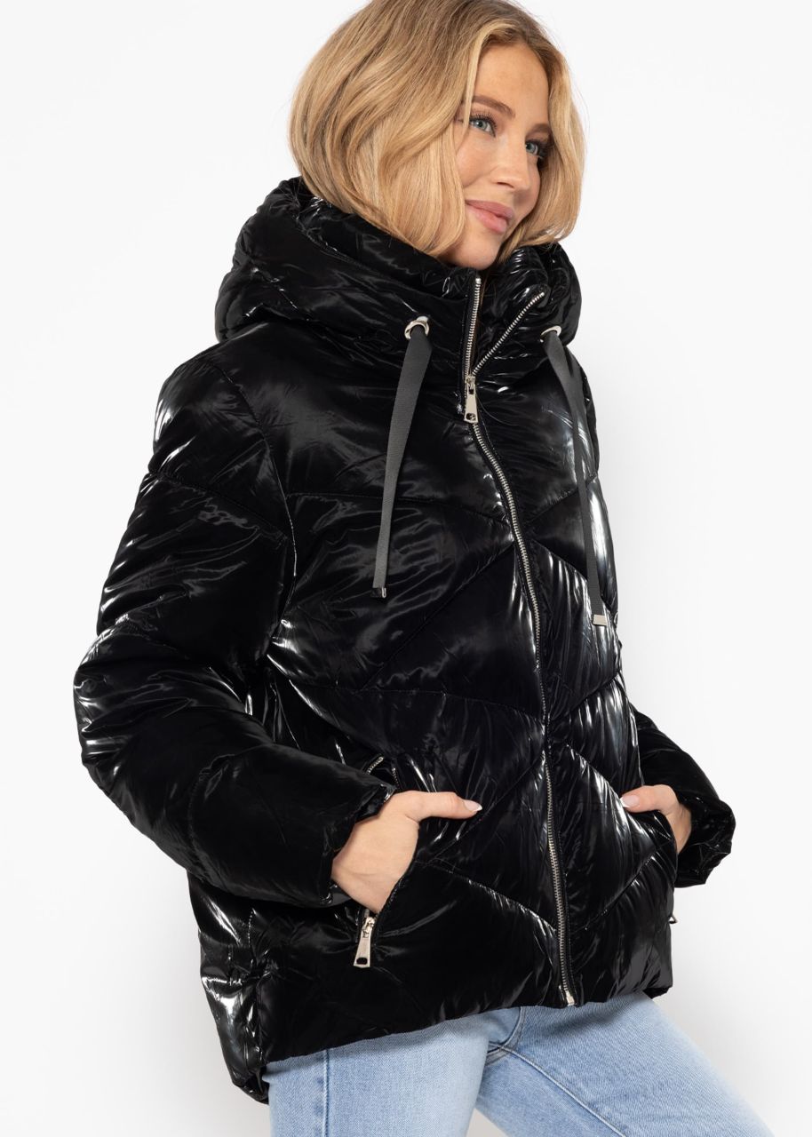 Puffer jacket with hood - black