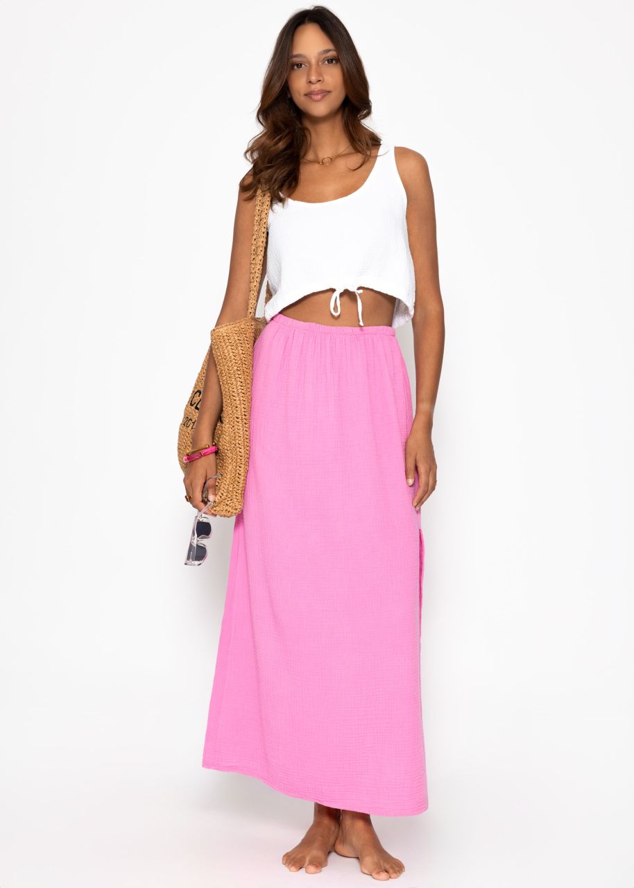 Maxi muslin skirt with slit - pink