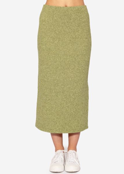 Midi length ribbed skirt - khaki