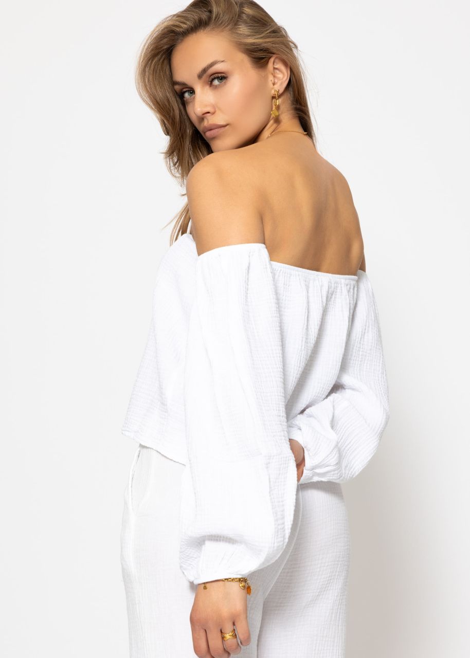 Muslin top, off-the-shoulder - white