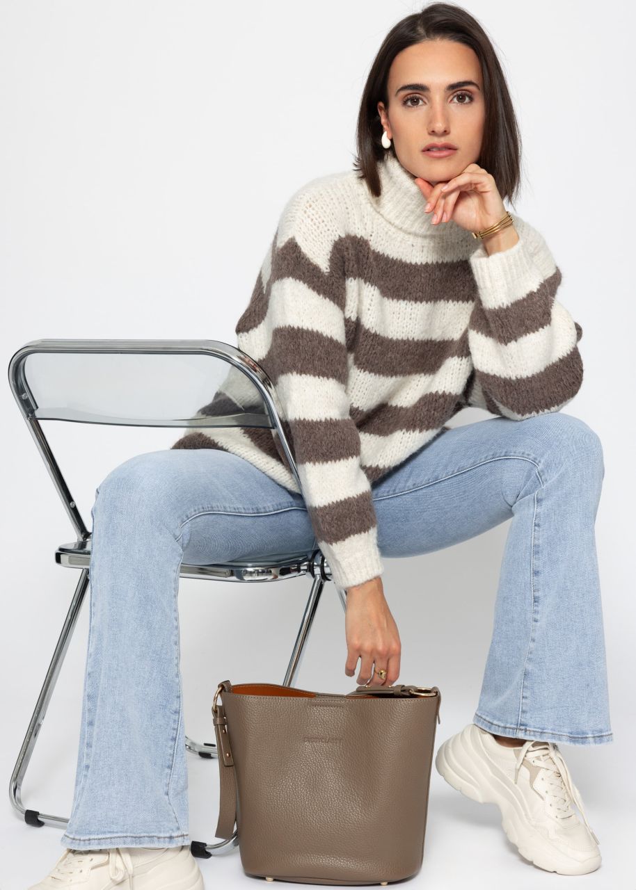 Striped oversize turtleneck sweater - offwhite