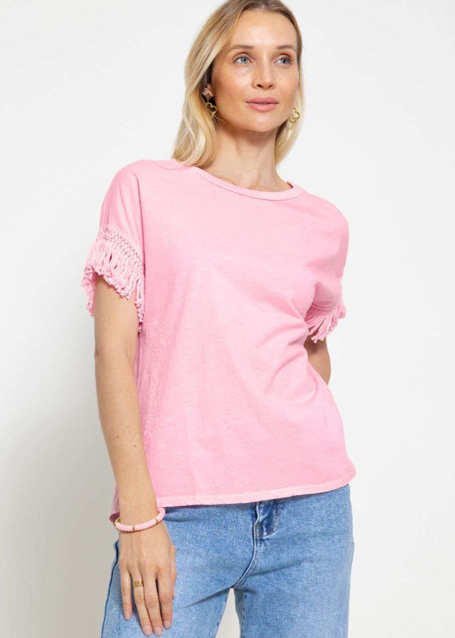 T-shirt with fringe border, pink