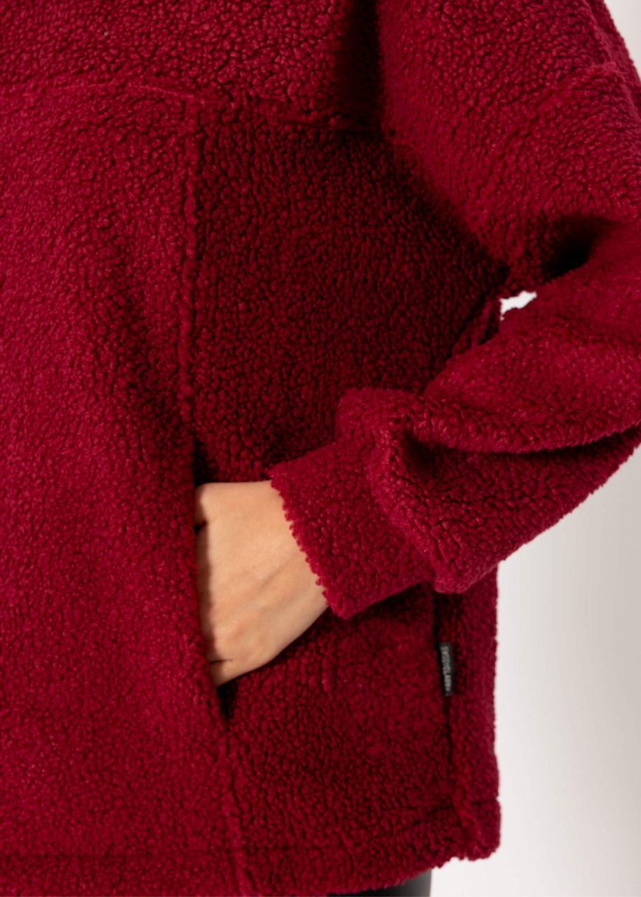 Oversized teddy sweatshirt with hood - wine red