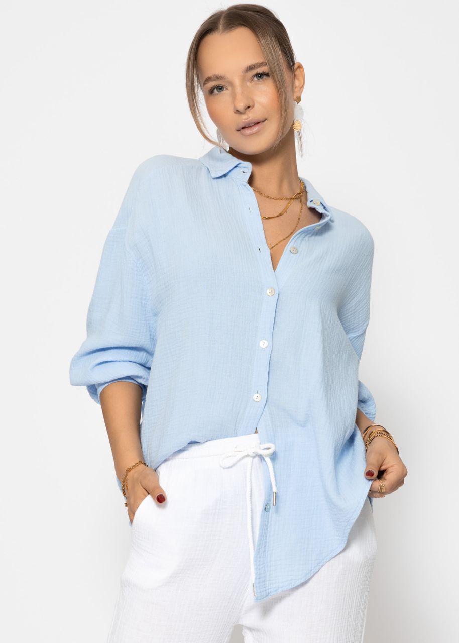 Muslin blouse oversize, short, light blue