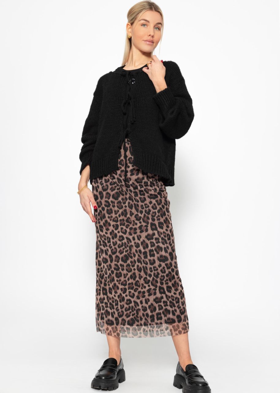 Long mesh skirt with leo print - brown