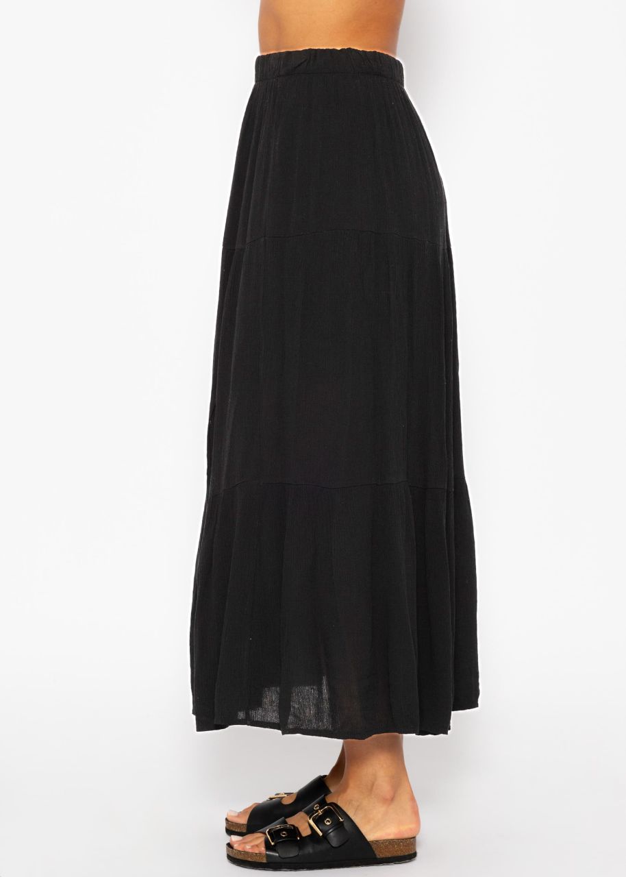 Maxi flounce skirt in crinkle look - black