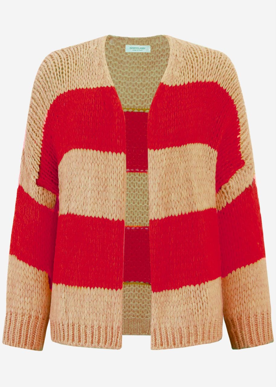 Striped oversize cardigan - taupe-red