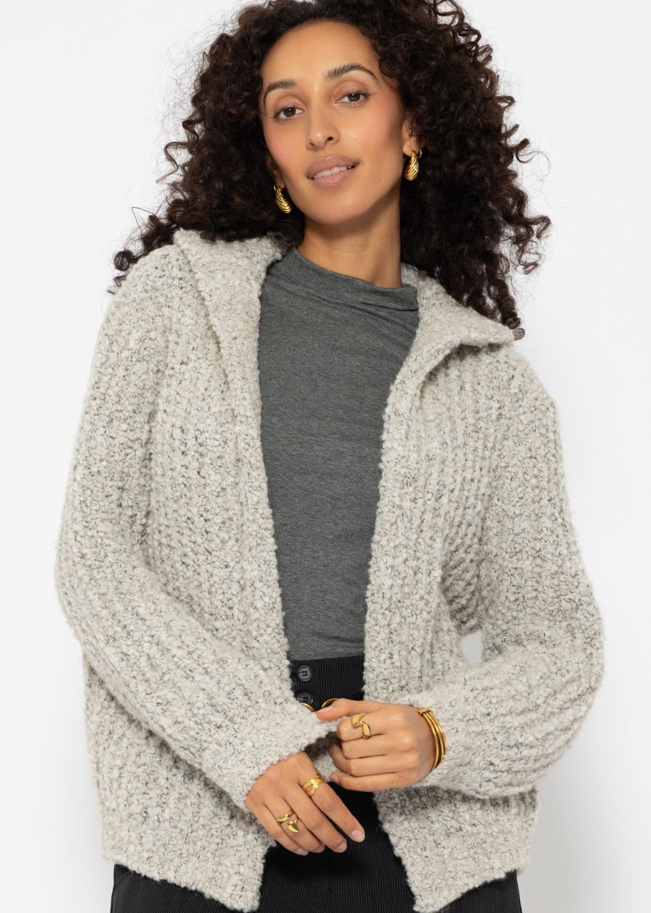 Bouclé cardigan with hoodie - light gray