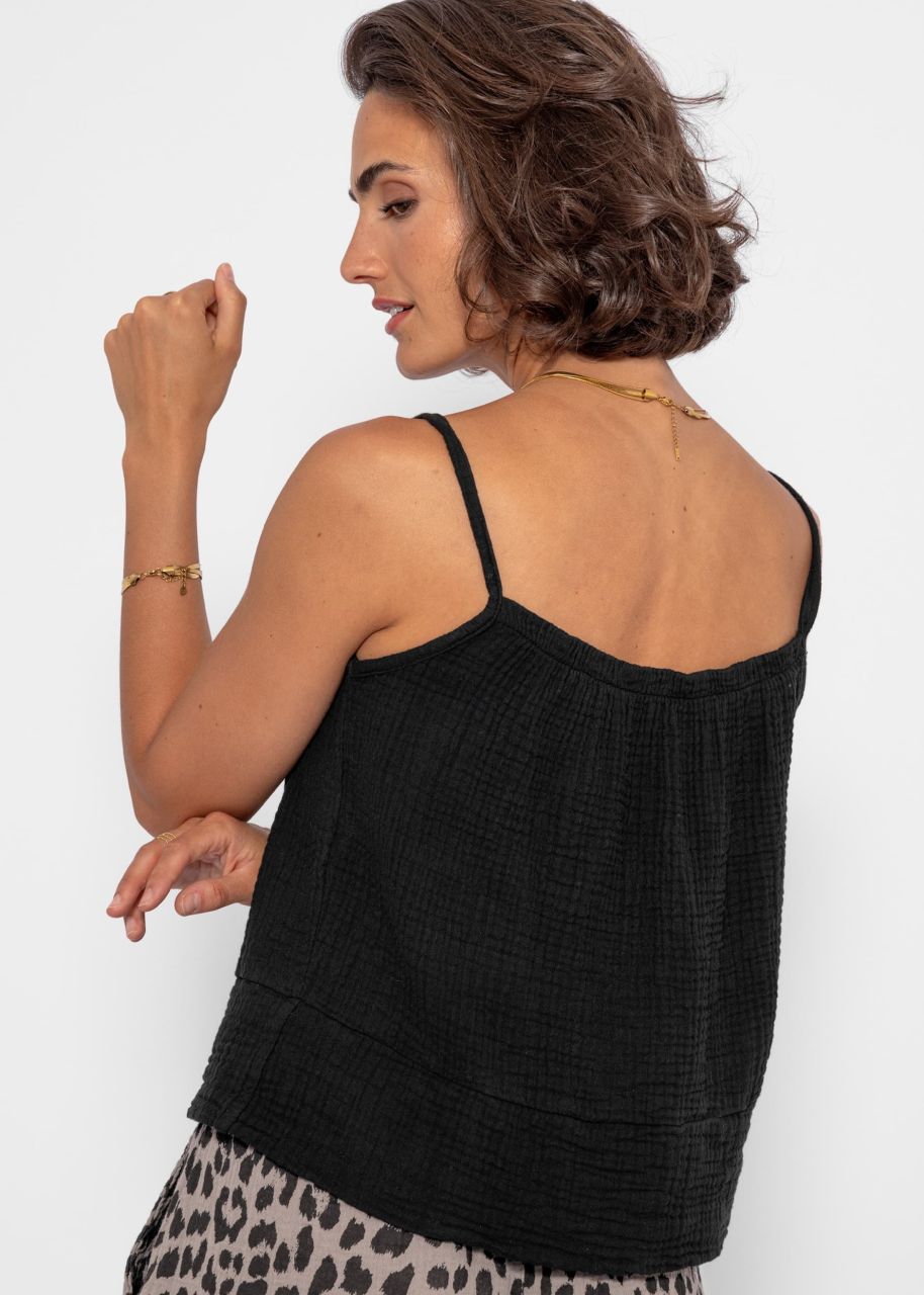 Muslin top with straps - black