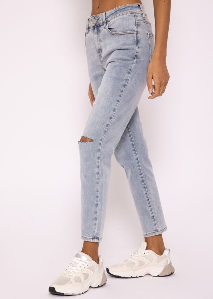 Relax fit jeans with slit, light blue