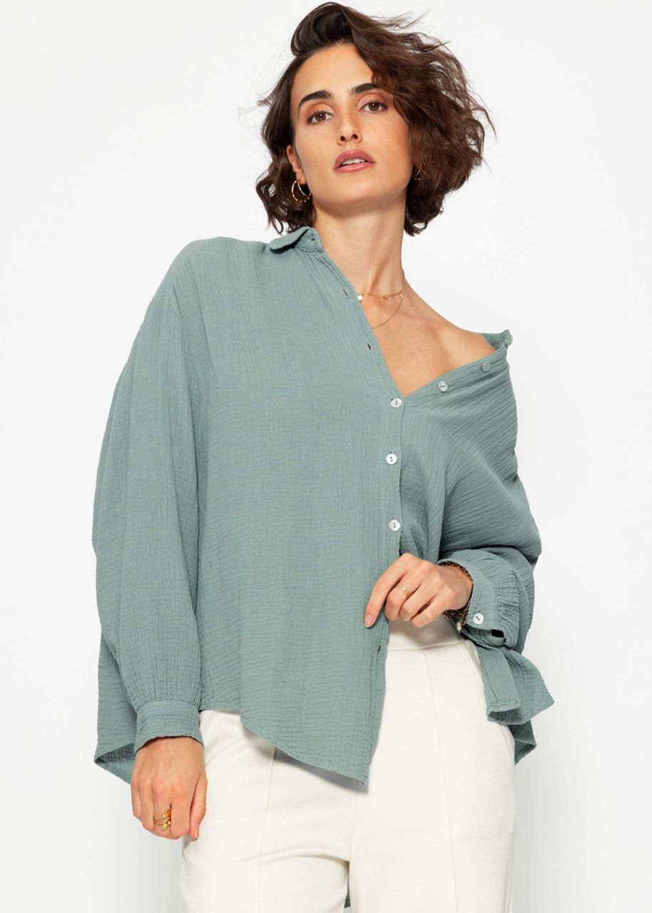 Oversize muslin blouse, short, sage green