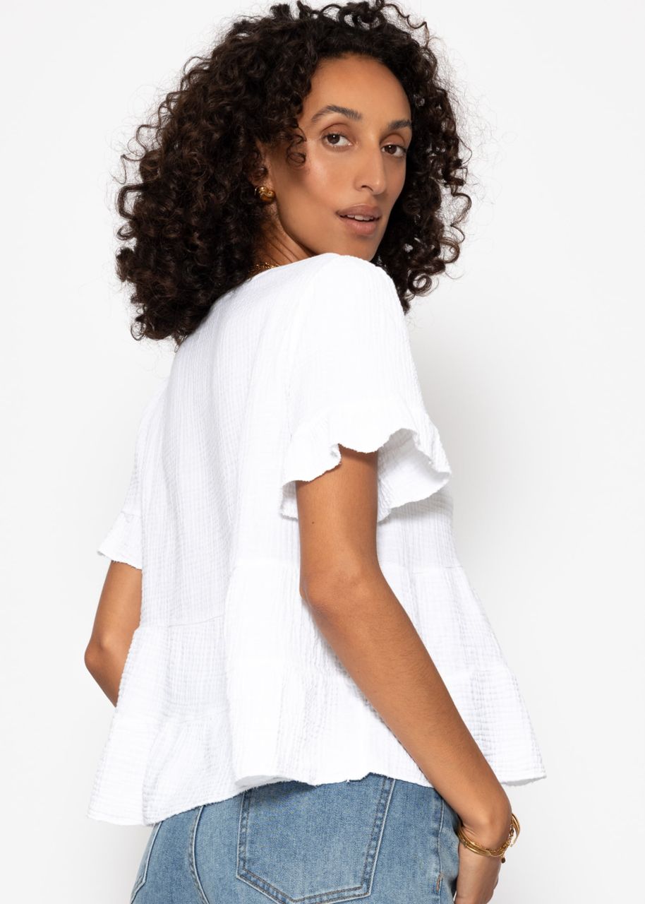 Muslin shirt with flounces - white