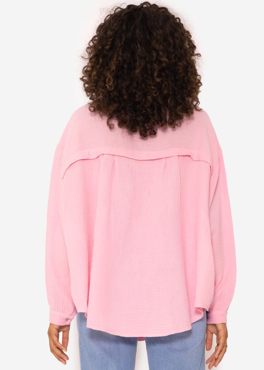 Muslin blouse oversize, short, baby pink