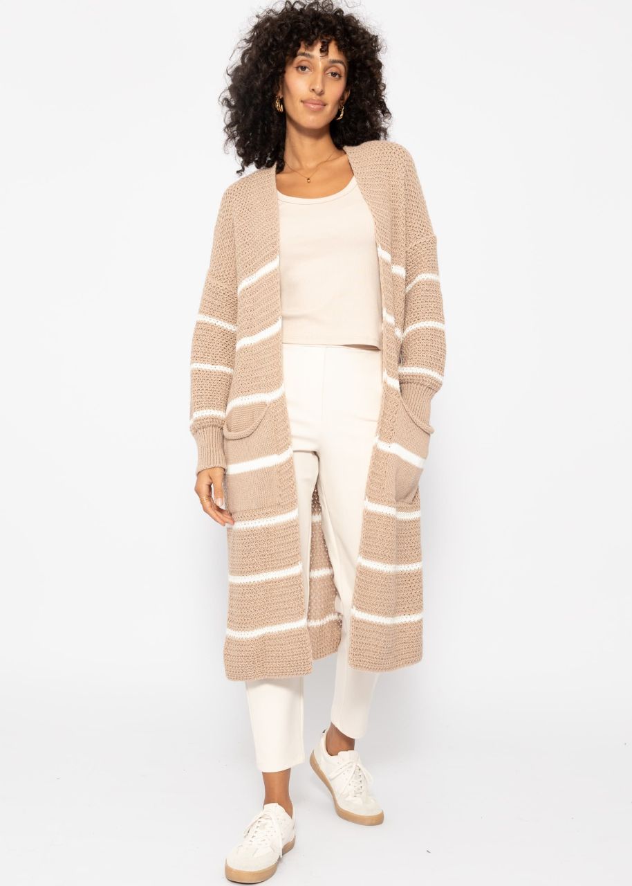 Long cardigan with stripes - beige-offwhite