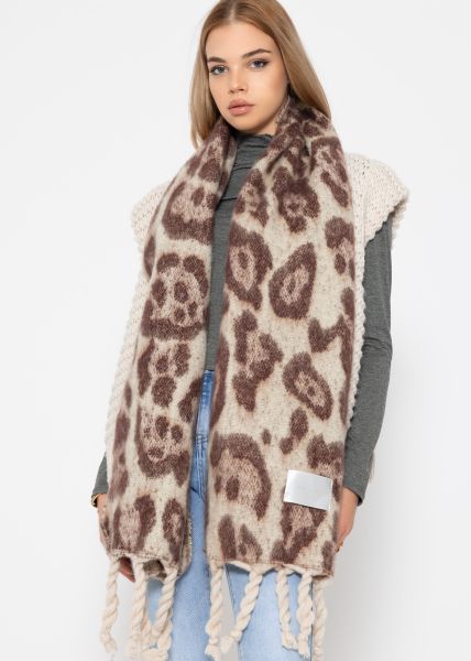 Scarf with leo print - offwhite-burgundy