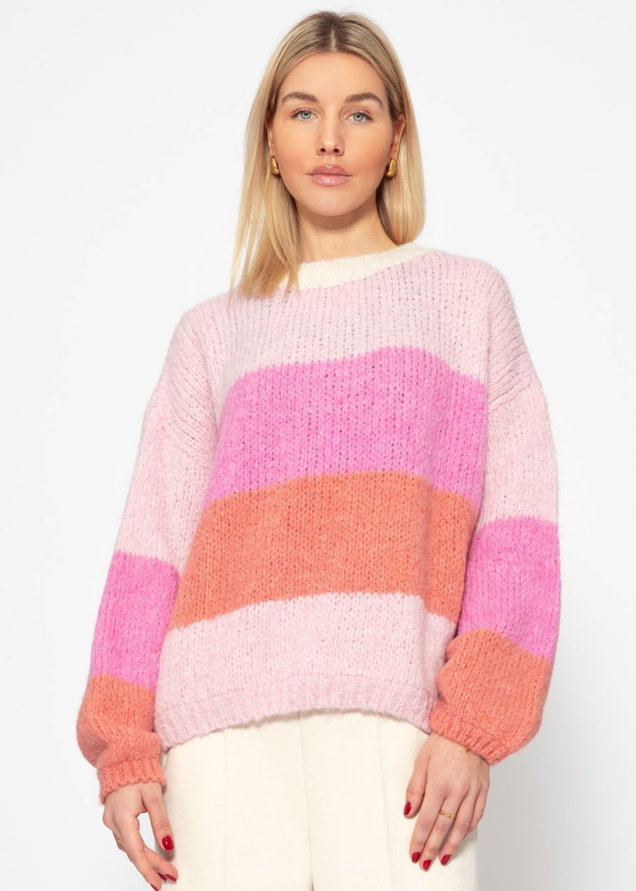 Striped knitted sweater - pink-peach