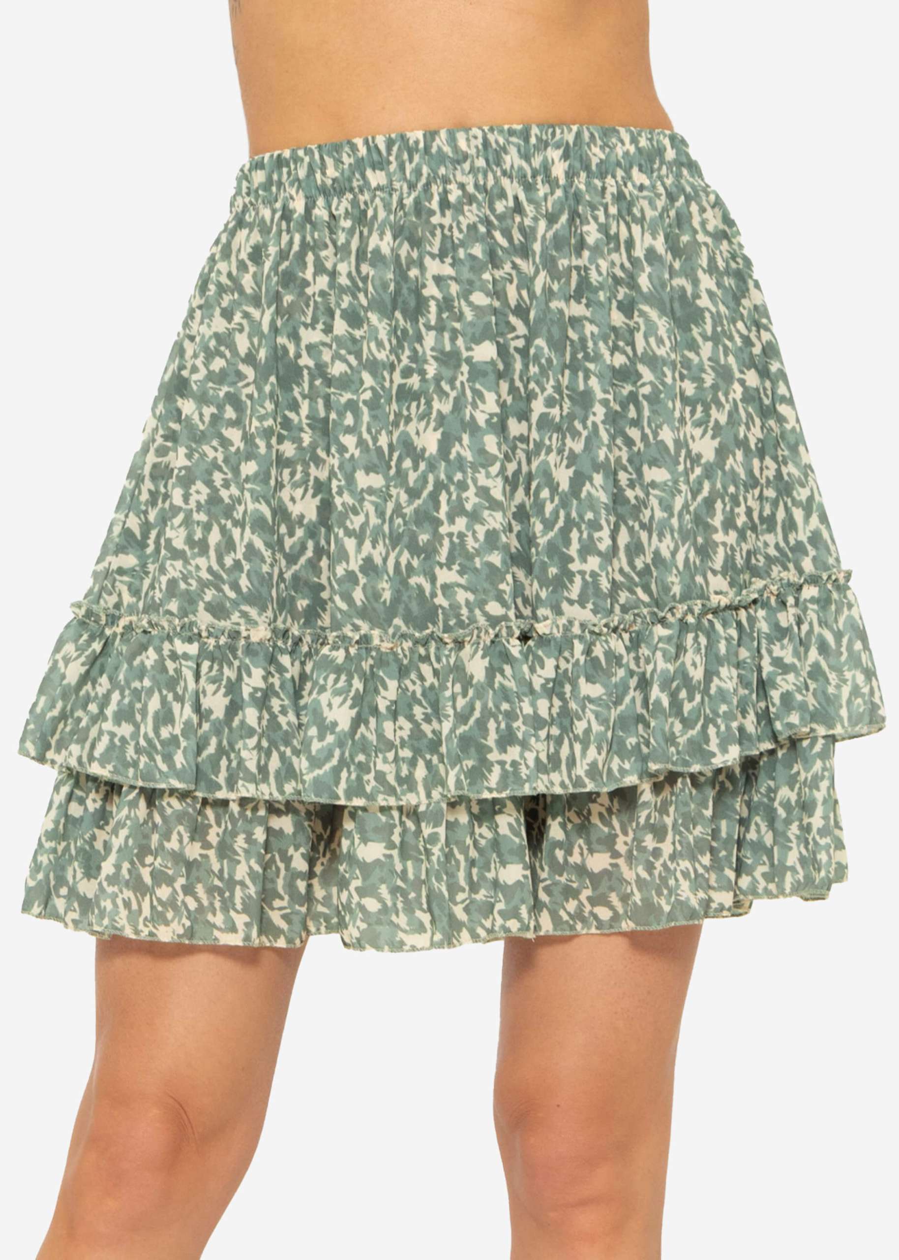 Ruffled skirt with print - khaki