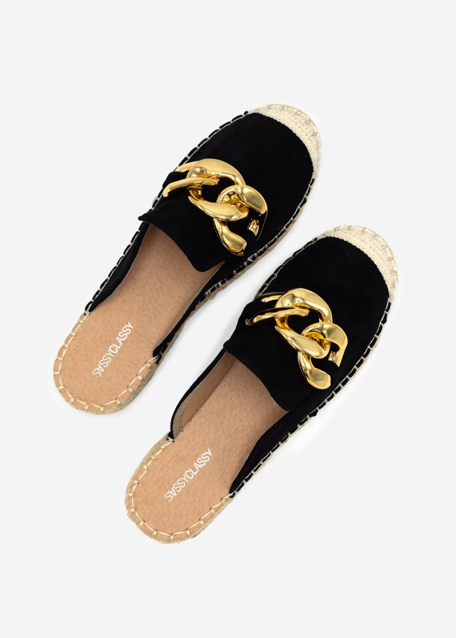 Espadrille slider with chain - black