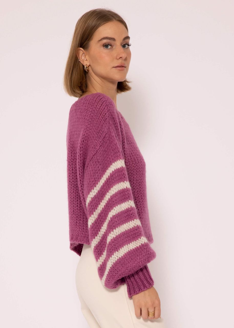 Jumper with striped sleeves - mauve-light beige