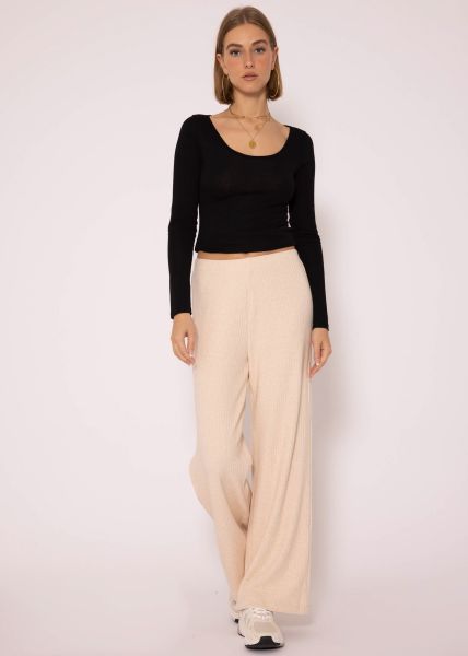 Wide leg ribbed trousers - light beige
