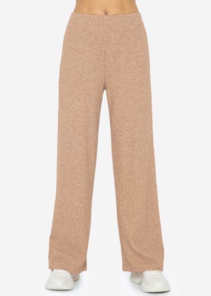 Ribbed trousers with wide leg, taupe