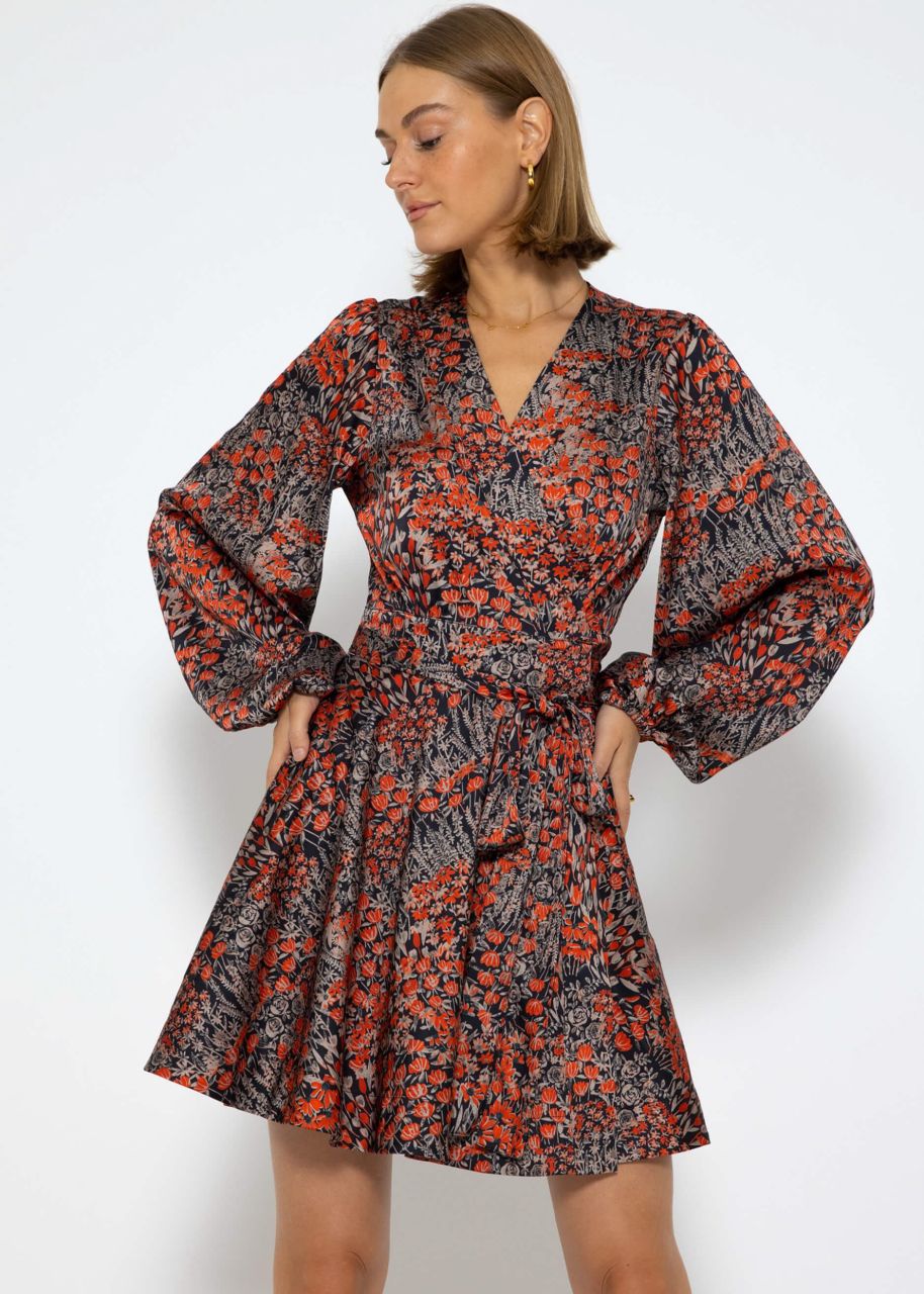 Elegant wrap dress with print - black-red