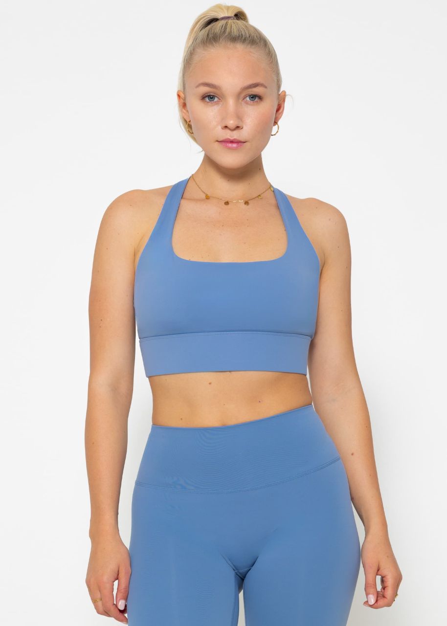 Crop sports bra with cross back - blue