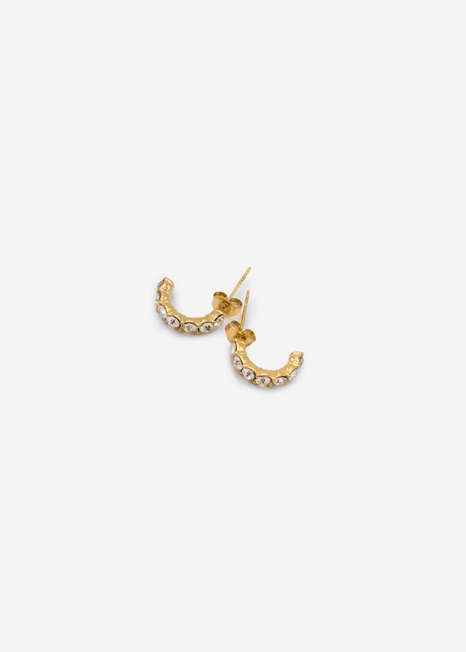 Mini hoop earrings with stones - gold