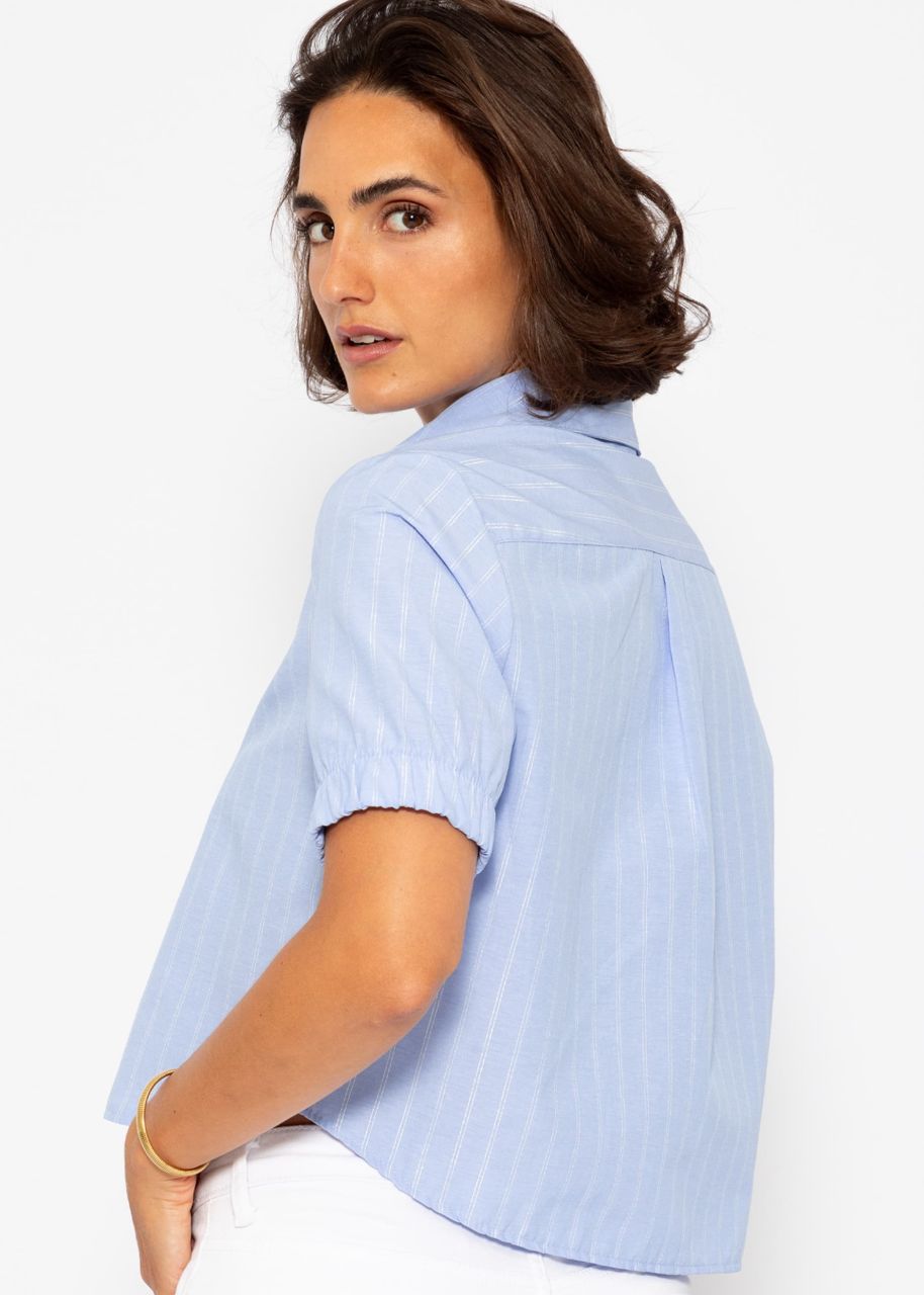 Shorter blouse with lurex stripes - light blue