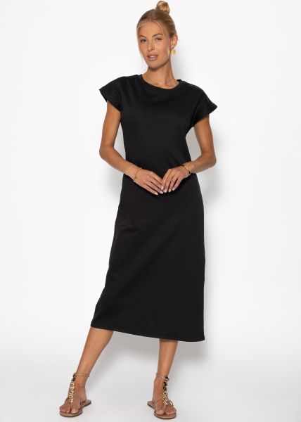 Long sweat dress with slit - black