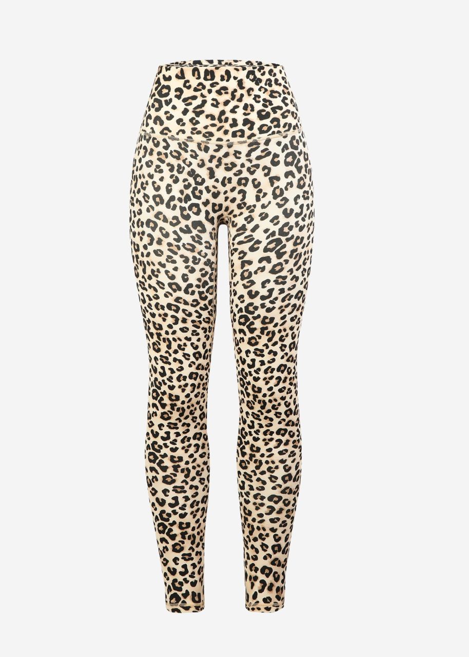 High waist sports leggings with leo print - beige