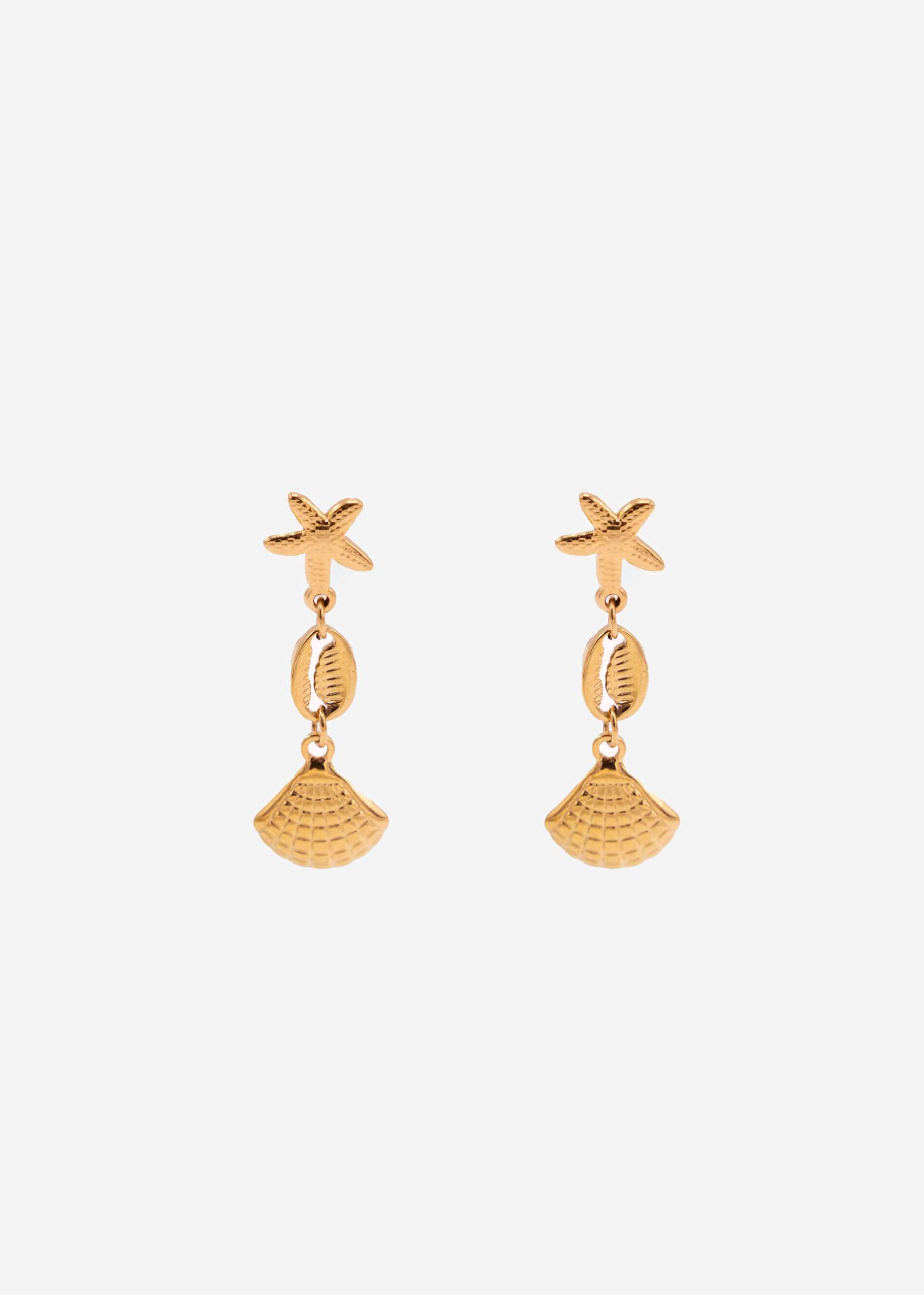 Stud earrings with shells and starfish - gold