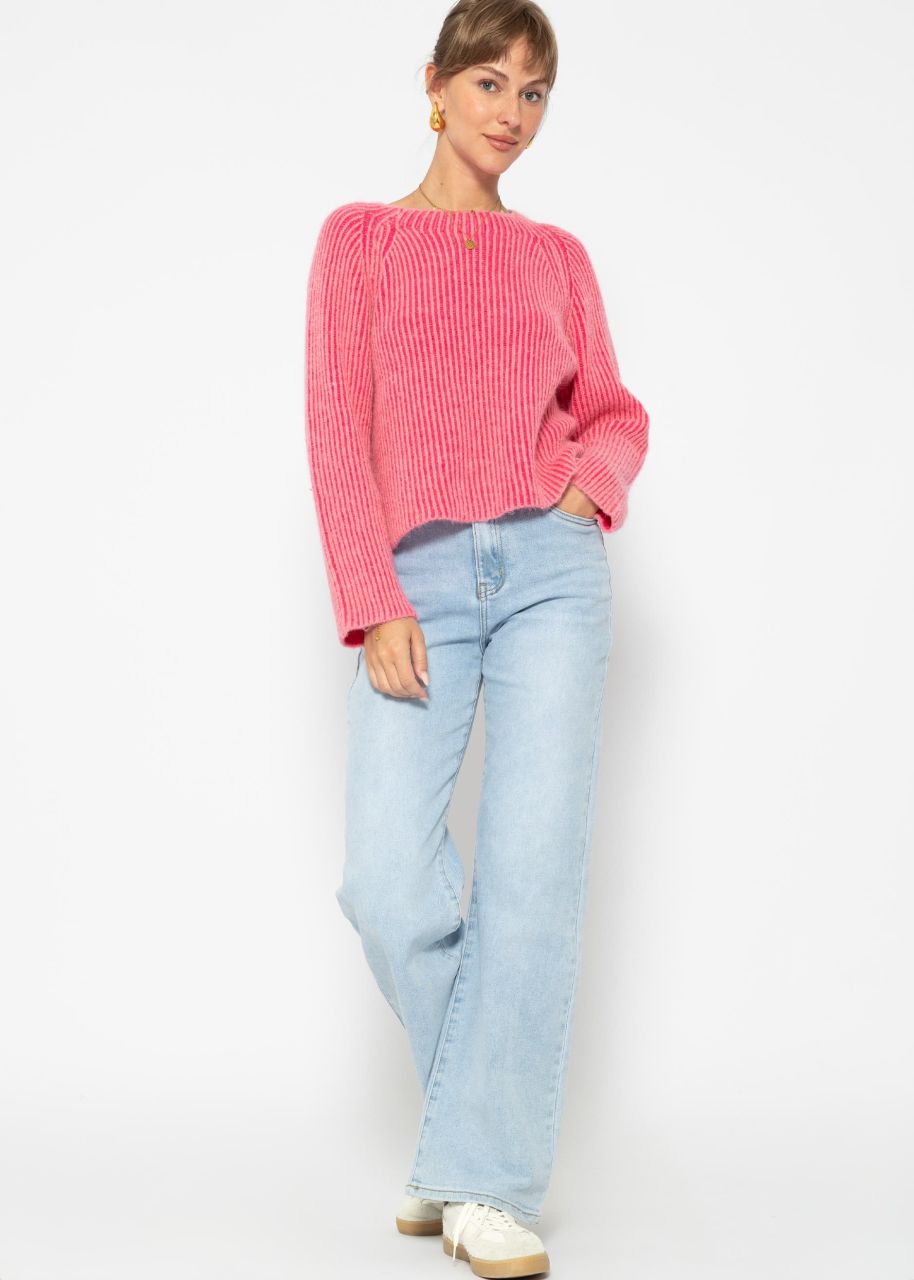 Two-coloured ribbed jumper - pink-fuchsia