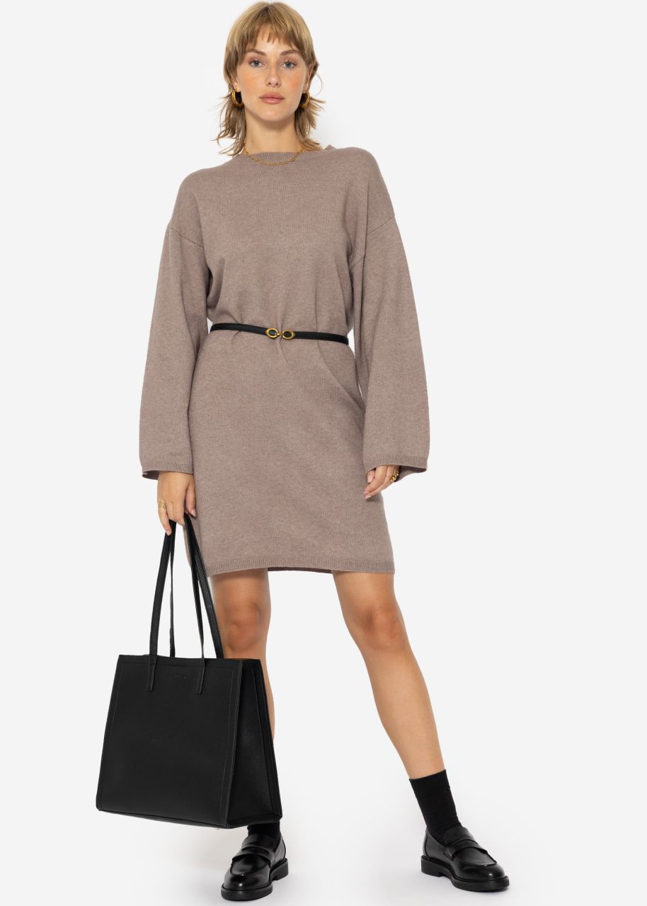 Oversize knitted mini dress - taupe